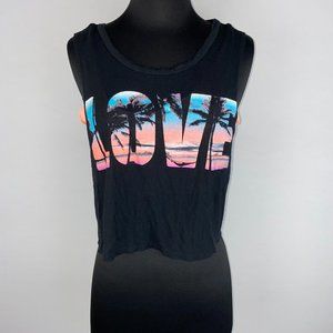 Motive Cropped Layered Muscle Tee Tank Top Juniors M Love Graphic Beach Vacation